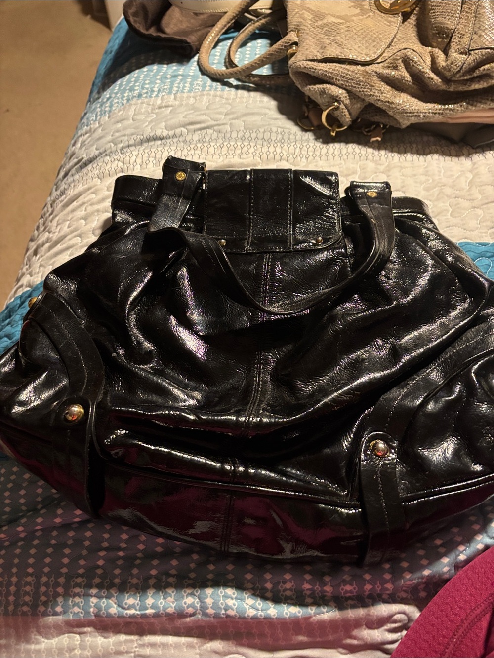Dooney & Bourke Black Patent Tote with Gold Hardware - Picture 2 of 10